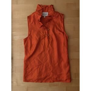 Elizabeth McKay Shirt Womens Silk Sleeveless Ruffle Neck Blouse Tank Orange 4